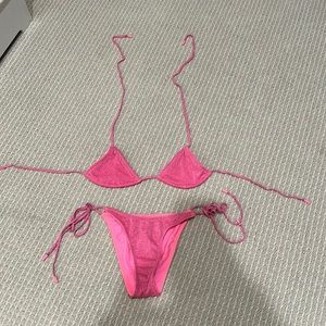 Tie string pink sparkle triangl bikini (cheeky)